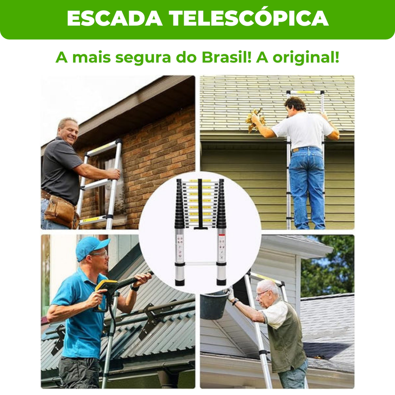 Escada Telescópica Ultra Resistente - 13 Degraus 5M (+ Brindes)
