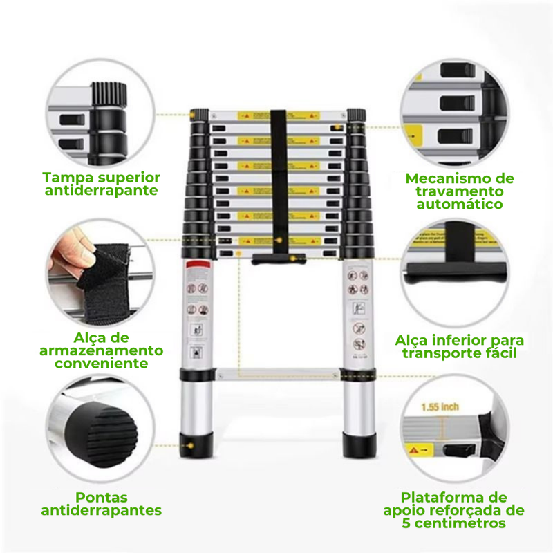 Escada Telescópica Ultra Resistente - 13 Degraus 5M (+ Brindes)